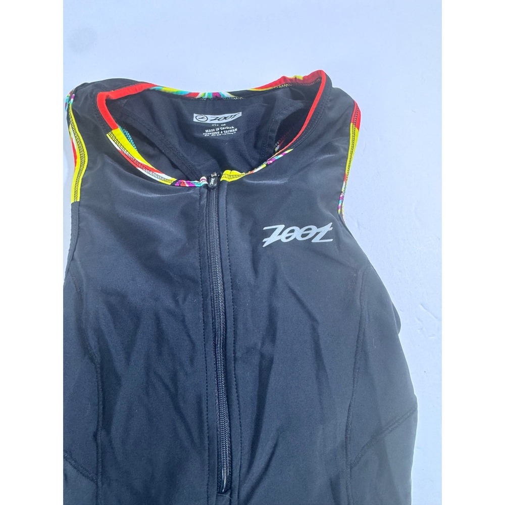 Zoot Womens Triathlon‎ Tank Top Black Rainbow Trim Built-in Bra Half Zip Small